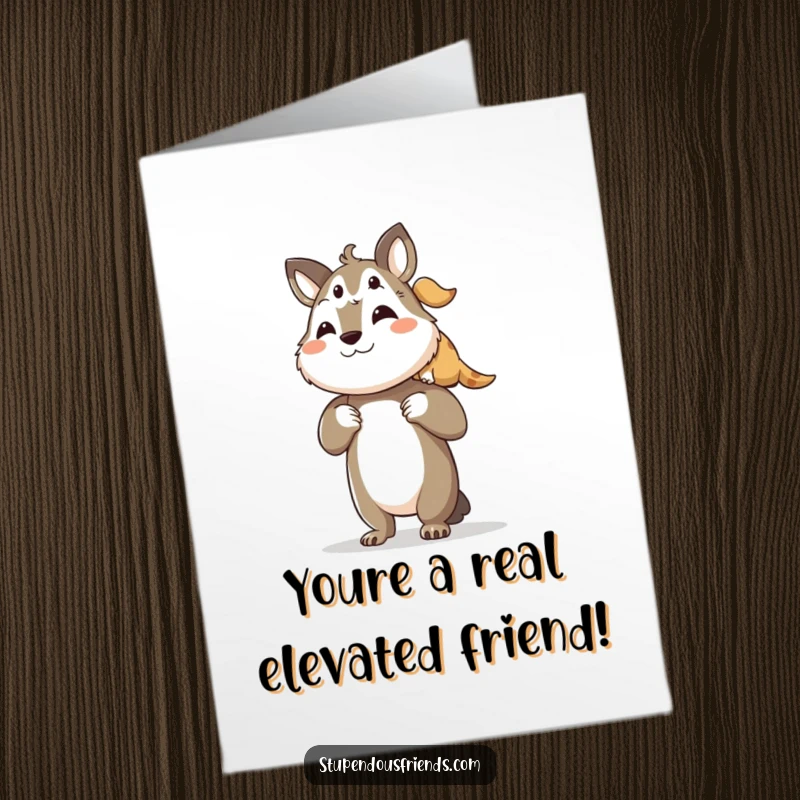 Funny Free Printable Birthday Card showing one animal character lifting another onto its shoulders.