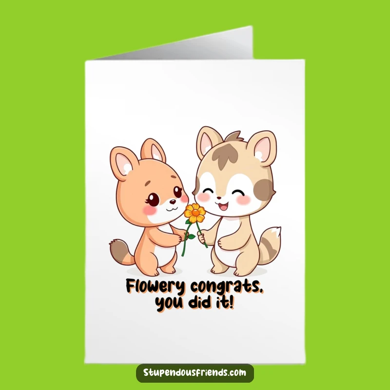 Free Printable Congrats Card: Flower Offering Animal, Smile, Joyful Digital Download Surprise