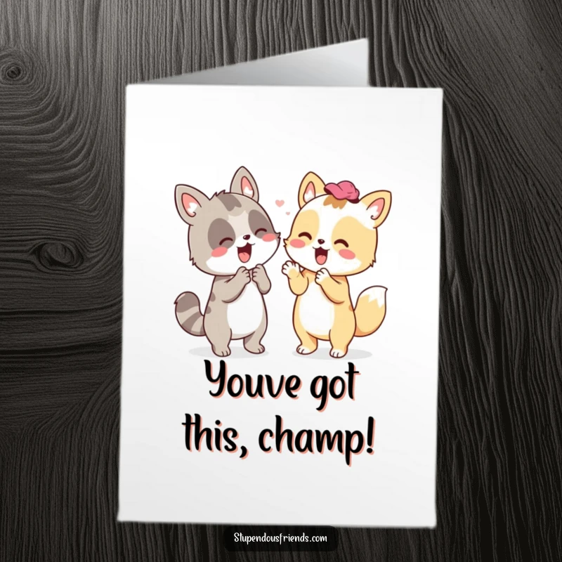 Funny Free Printable Congratulations Card: One animal cheering wildly for another, depicting overwhelming support and shared pride in success.