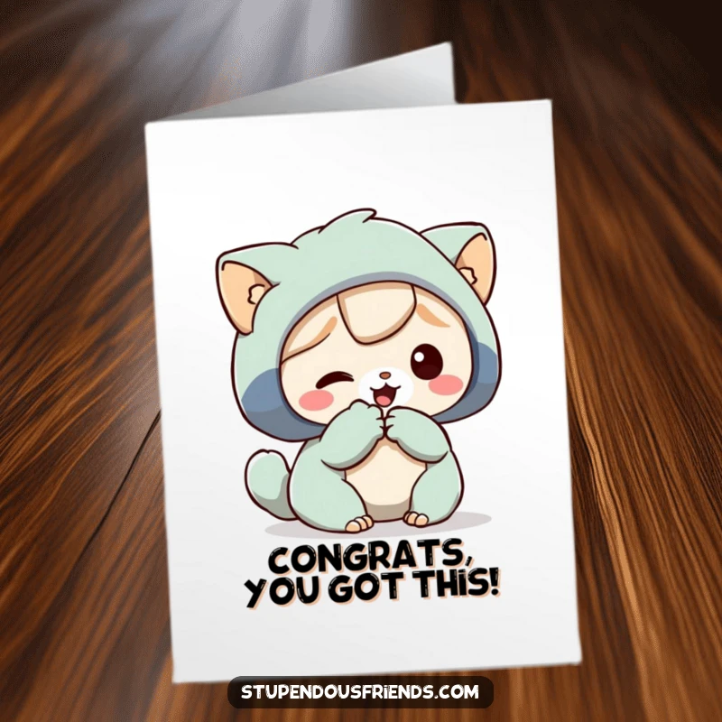 Funny Free Printable Congratulations Card: One character offers a helping paw to another, celebrating a mutual success with humor.