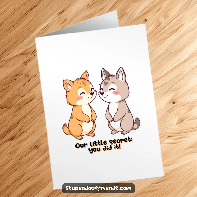 Funny Free Printable Congratulations Card with animals exchanging knowing glances and conspiratorial smiles.
