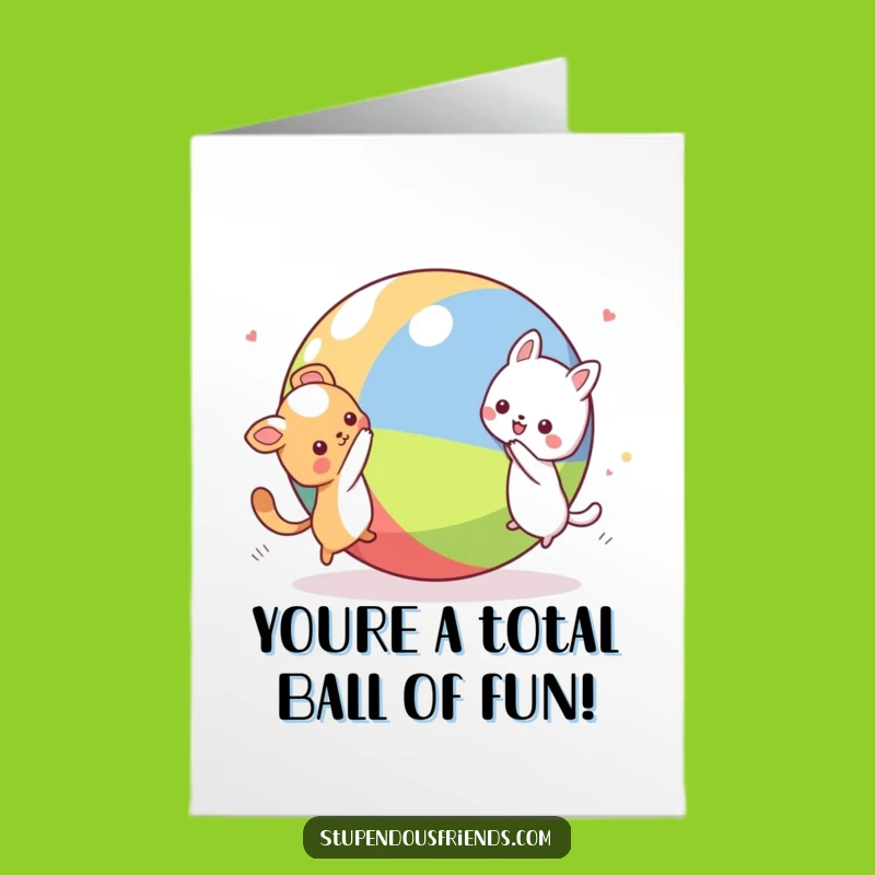 Hilarious Free Printable Congrats Card: Kawaii Animals Ball Chase, Fun Downloadable Celebration