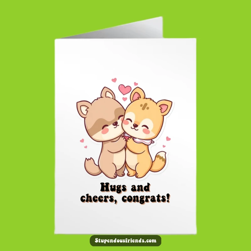 Free Printable Congrats Card: Hugging Animals, Hearts, Joyful Digital Download Surprise