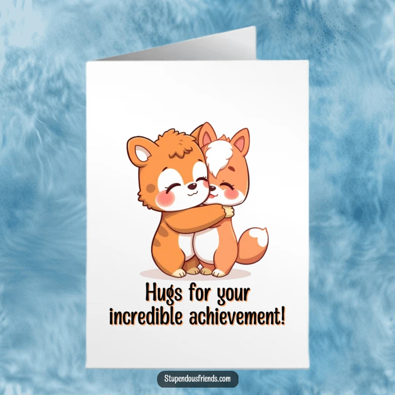 Funny Free Printable Congratulations Card featuring an animal character giving a warm hug.