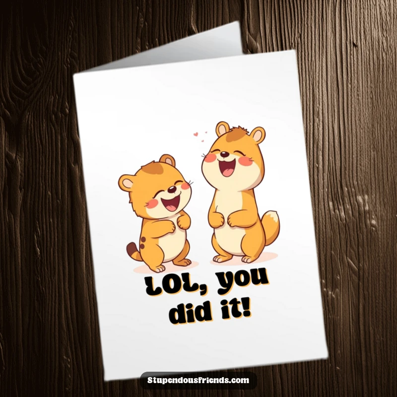 Funny Free Printable Congratulations Card: Two animals doubled over with laughter, sharing a joke and pure, unadulterated happiness.