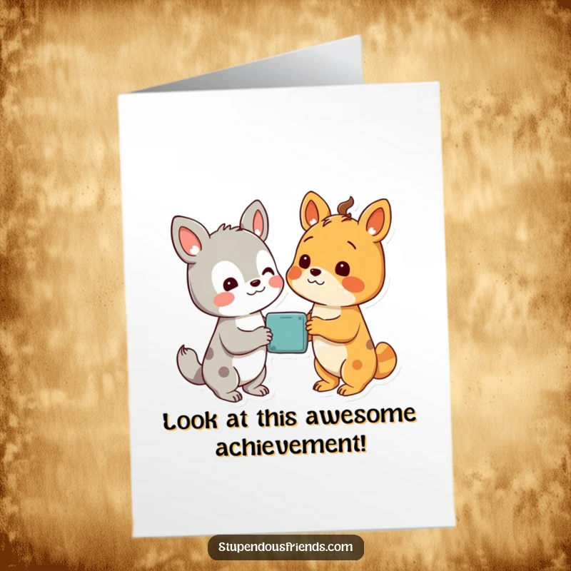Funny Free Printable Congratulations Card showing animal characters delighting in a discovery.