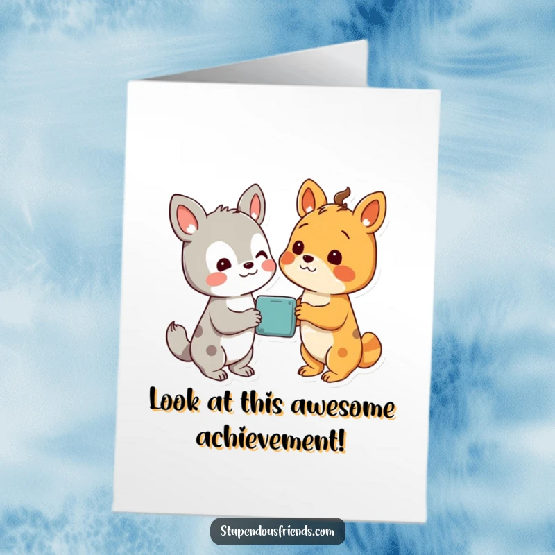 Funny Free Printable Congratulations Card showing animal characters delighting in a discovery.