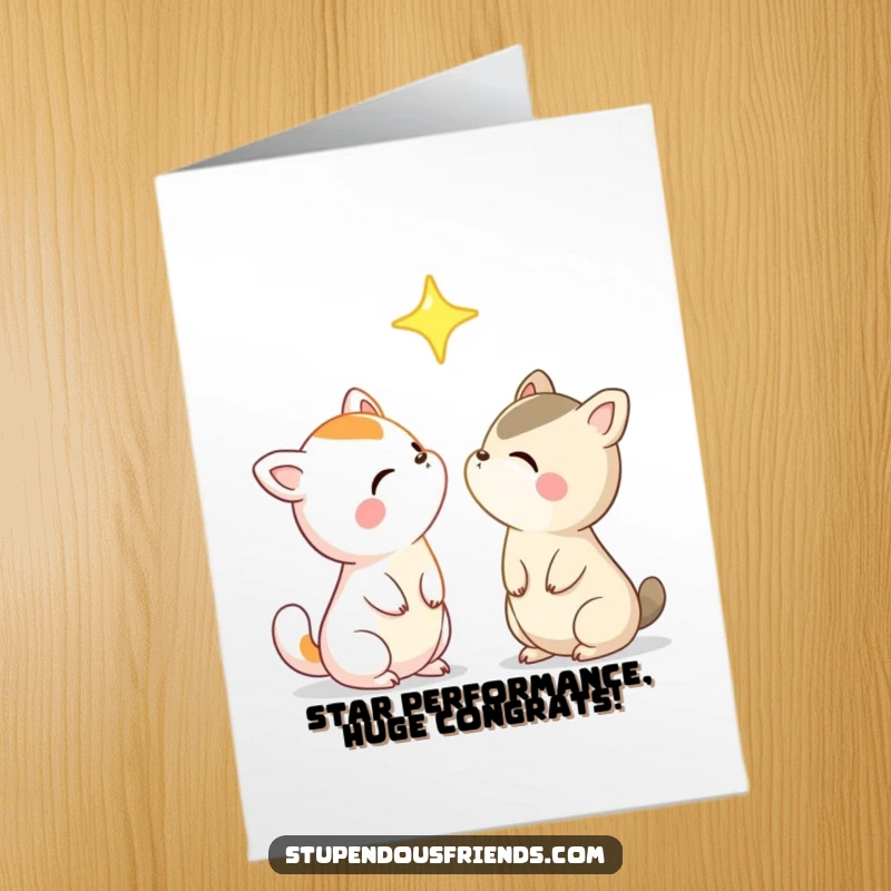 Funny Free Printable Congratulations Card: Two animal friends gaze upwards, mesmerized by a brilliant, shining star.