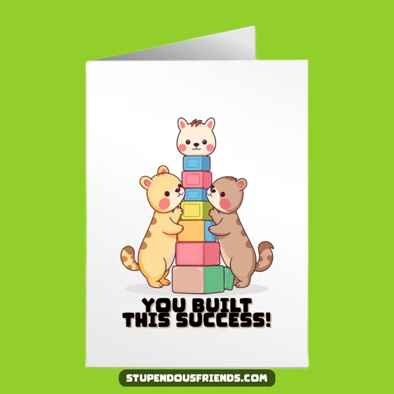 Free Printable Congrats Card: Funny Animal Block Tower, Downloadable & Print at Home Success