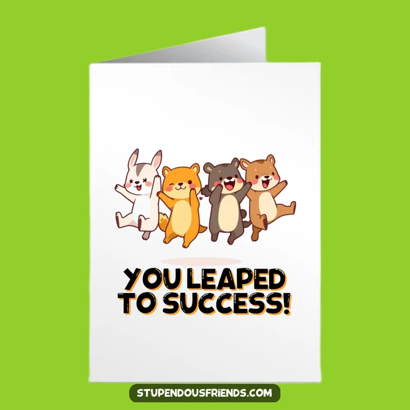 Free Printable Congrats Card: Humorous Synchronized Animal Leap for Big Achievements