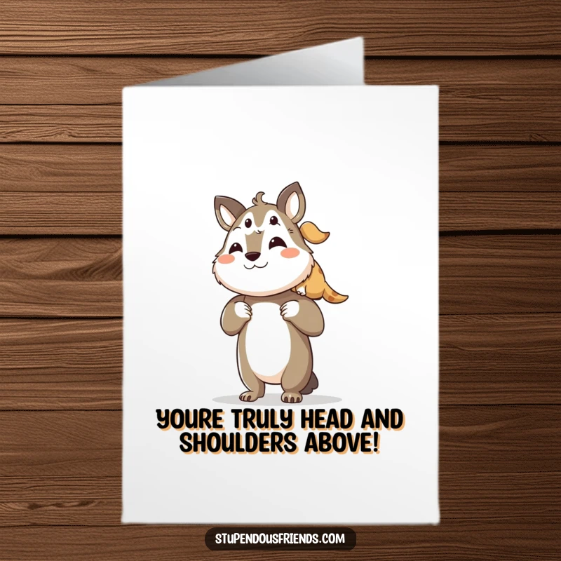 Funny Free Printable Congratulations Card with an animal helping a smaller friend up.