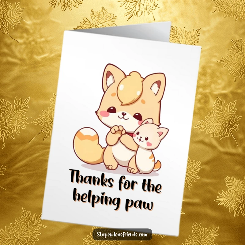 Funny Free Printable Thank You Card: Character offering a helping paw to a friend in need, showing thanks.