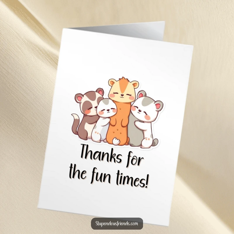 Funny Free Printable Thank You Card: Animals huddle to share secrets and giggles, a cute thank you.