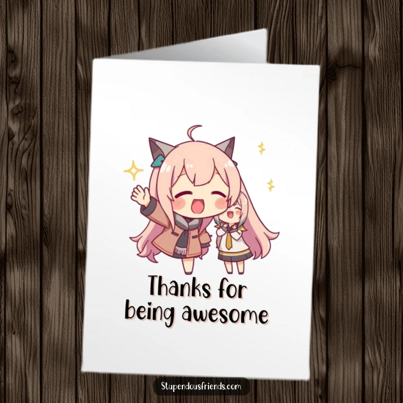 Funny Free Printable Thank You Card: A character excitedly cheering and giving supportive gestures to express thanks with glee.