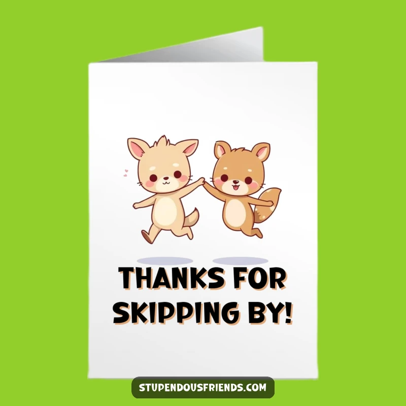 Free Printable Thank You Card Funny: Two Animals Skipping Gratefully Downloadable Gift