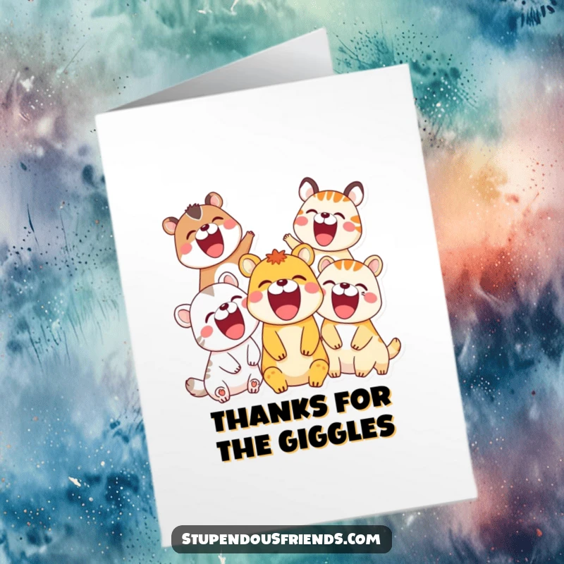 Funny Free Printable Thank You Card: A collection of animals caught in a moment of hearty, open-mouthed laughter.