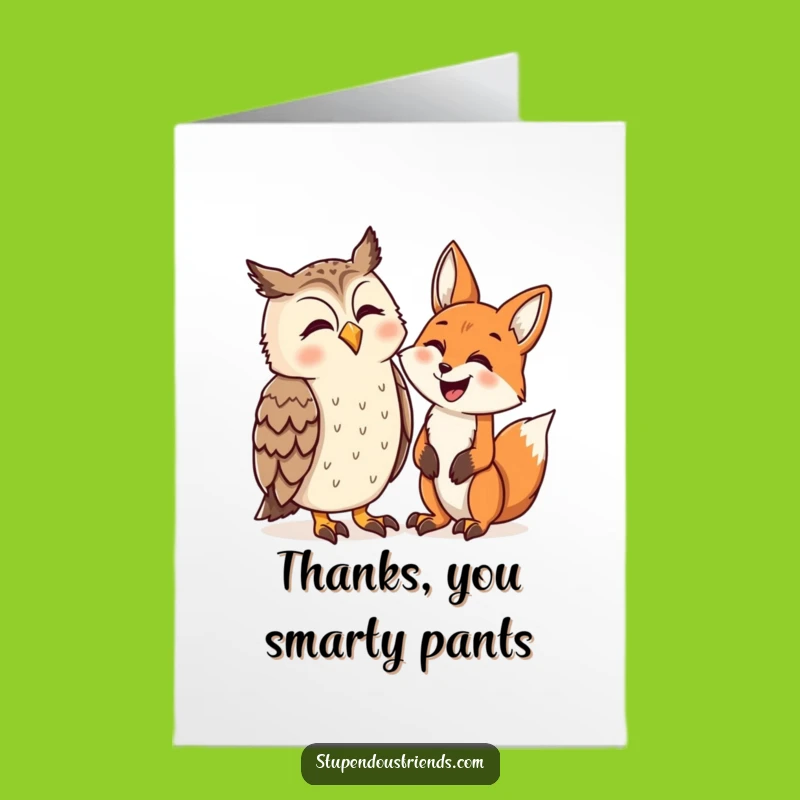 Free Printable Thank You Card: Owl & Fox Laughing, Amusing Downloadable Gift