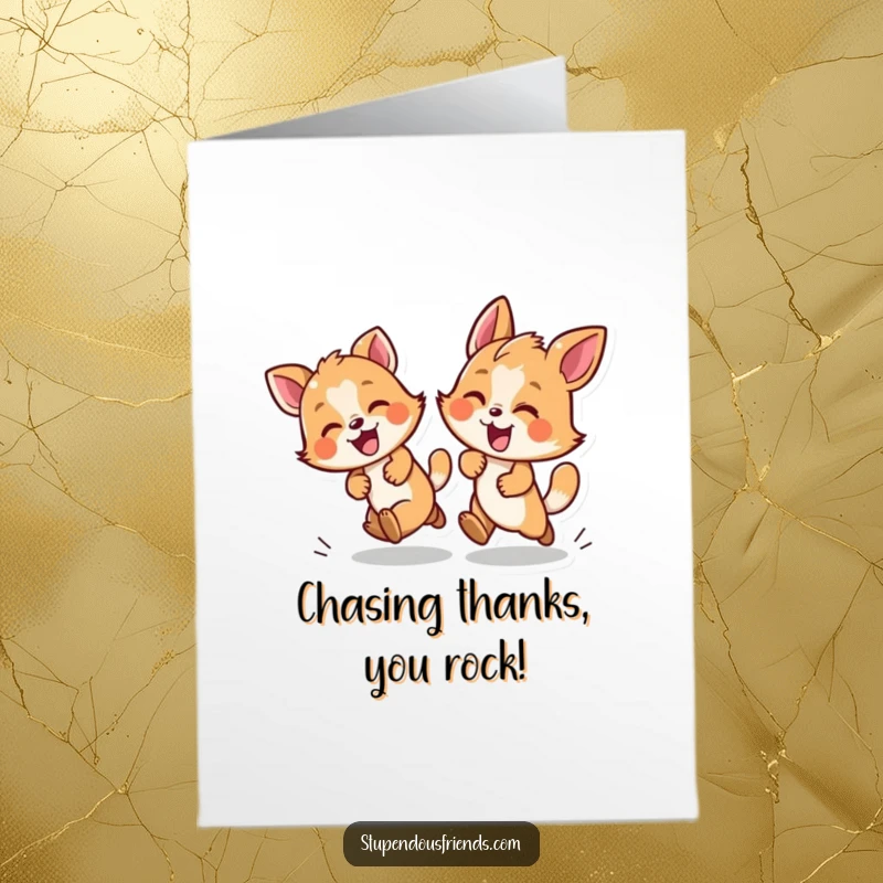 Funny Free Printable Thank You Card: A playful animal duo in a chase, conveying thanks with energy and lightheartedness.