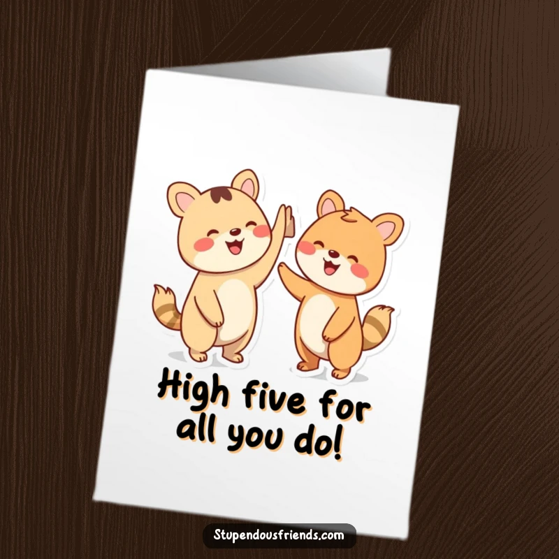 Funny Free Printable Thank You Card with two simplified animal characters giving an enthusiastic high five, signifying mutual appreciation and joy.