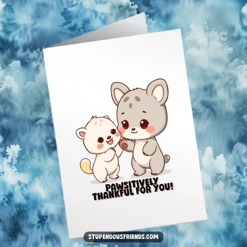 Funny Free Printable Thank You Card: An animal character extends a friendly paw, offering a heartfelt thank you gesture.