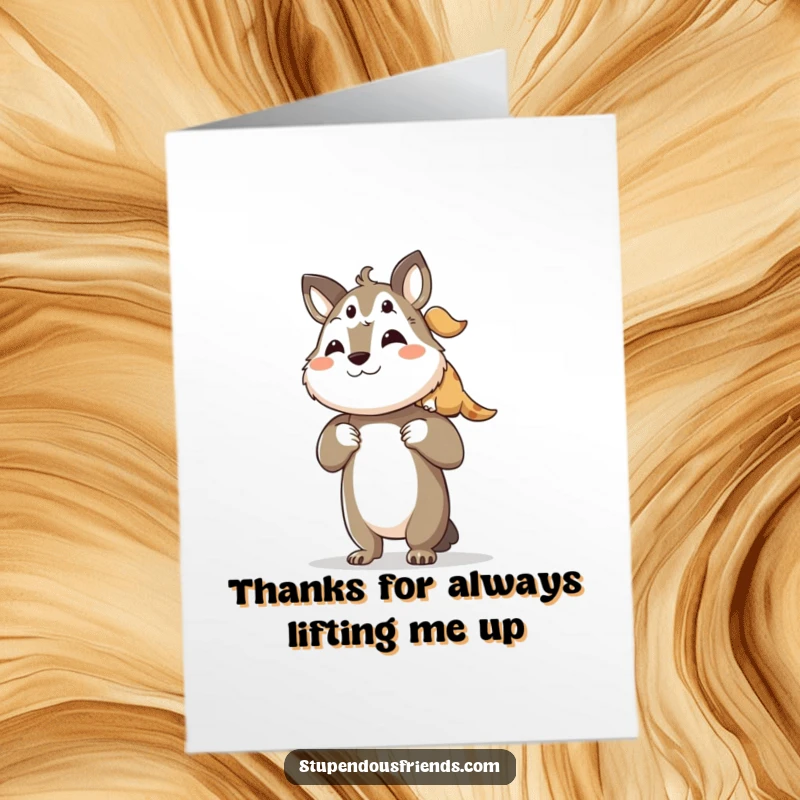 Funny Free Printable Thank You Card featuring an animal character proudly lifting another.