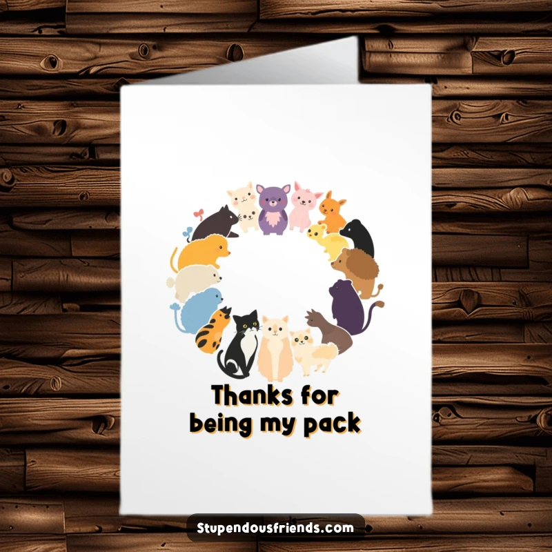 Funny Free Printable Thank You Card: A circle of diverse animal silhouettes conveys thanks with a playful, unified spirit.