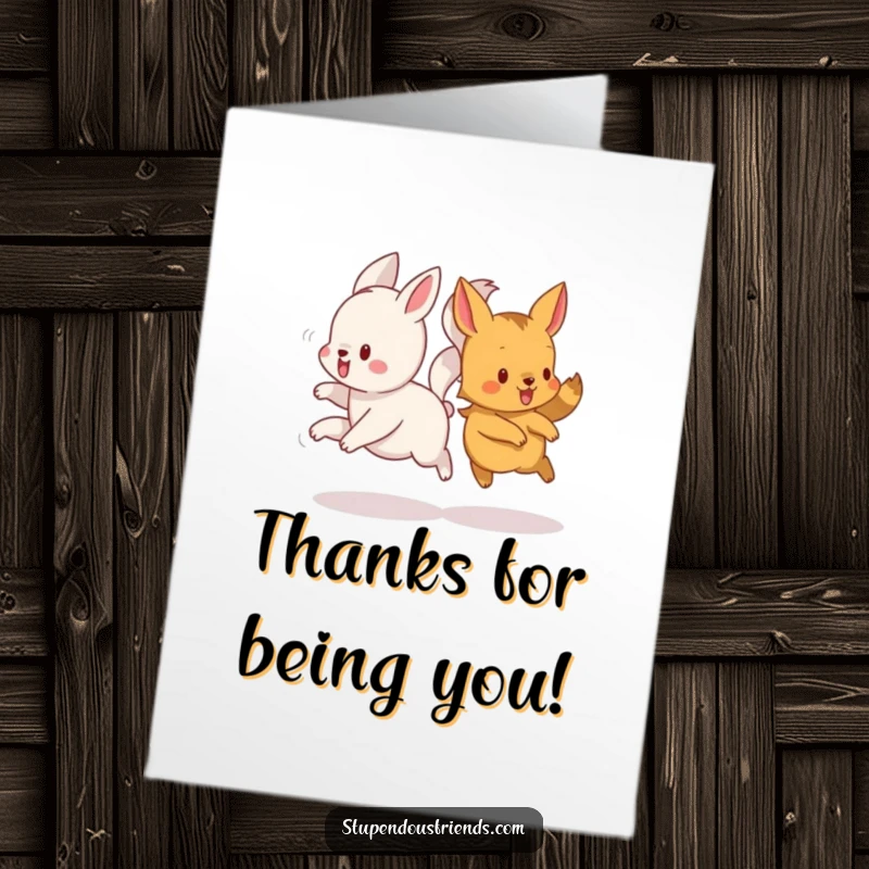 Funny Free Printable Thank You Card displaying a pack of animals with hilariously intertwined tails, expressing heartfelt thanks.