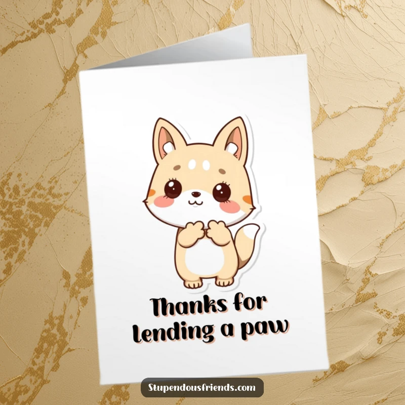 Funny Free Printable Thank You Card: A character offers a welcoming paw, symbolizing gratitude and open-hearted thanks.