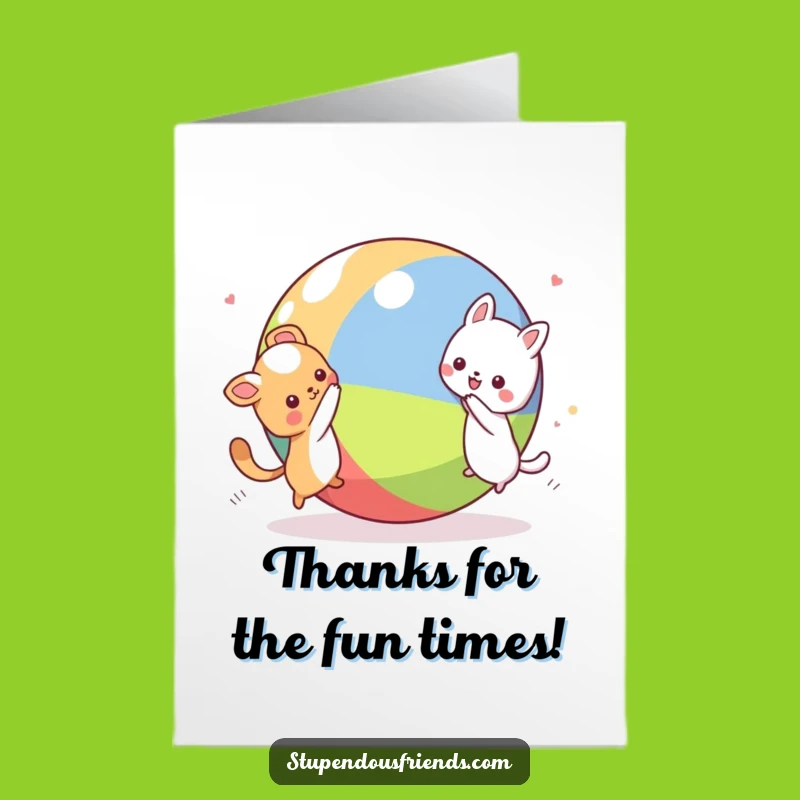 Funny Free Printable Thank You Card: Kawaii Animals Ball Game, Appreciative Downloadable Note