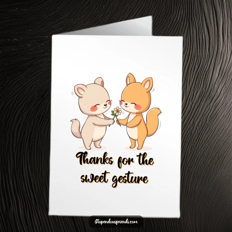 Funny Free Printable Thank You Card where an animal kindly offers a flower to another friend.