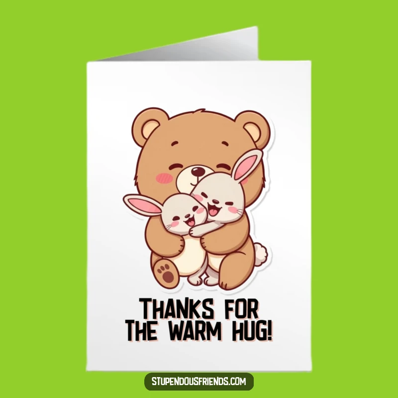 Free Printable Thank You Card: Bear Hugs Rabbit Downloadable Gift