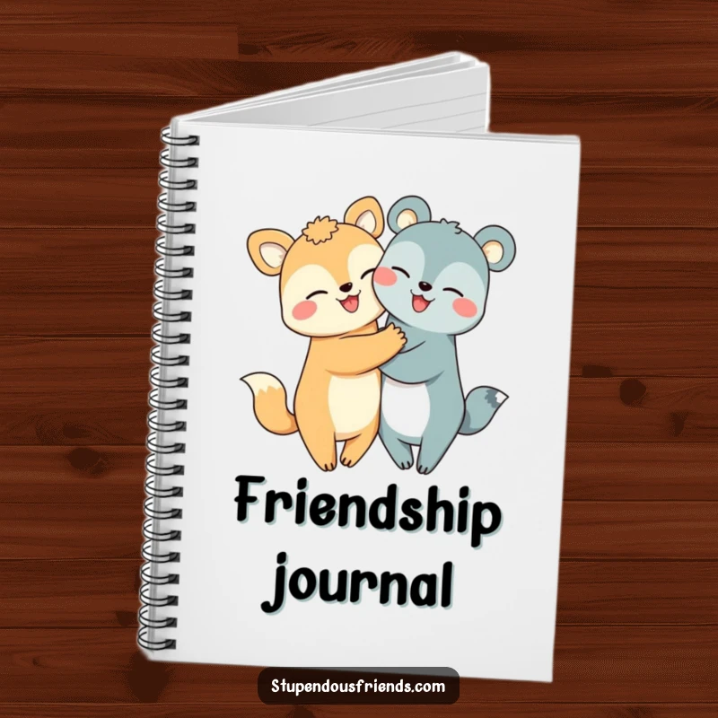 Funny hugging animals notebook featuring two smiling creatures hugging, perfect for jotting down happy ideas.
