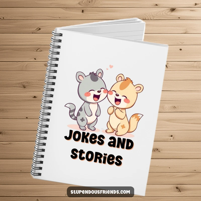 Funny notebook cover featuring two cute animal characters sharing a contagious giggle, inspiring humor.