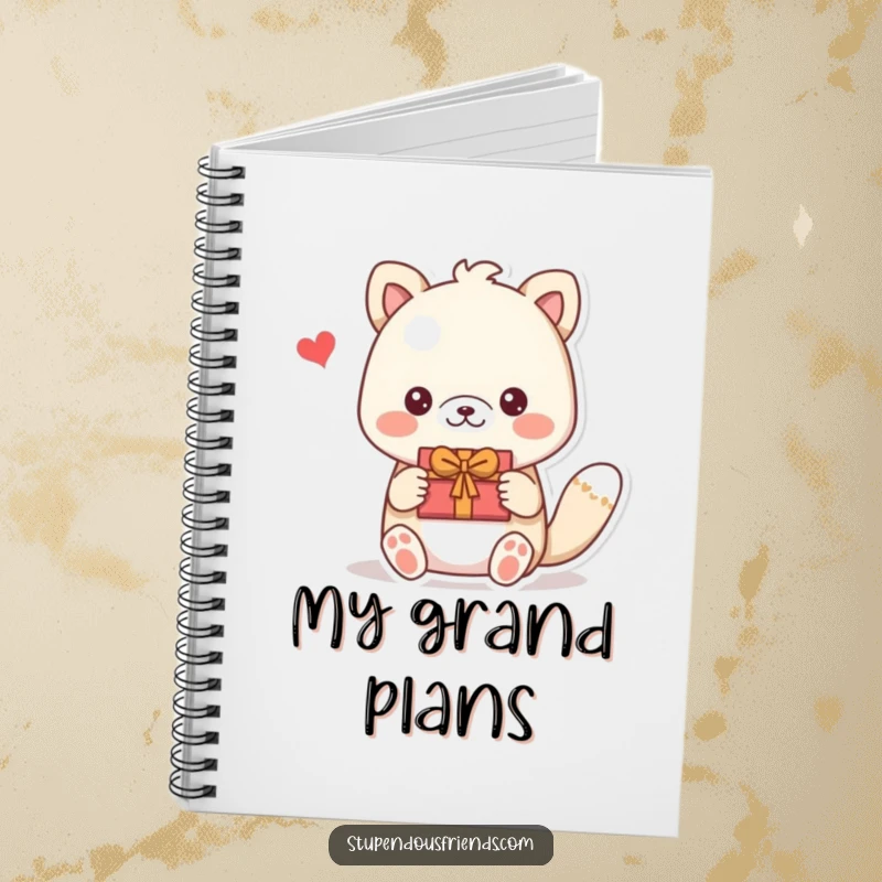 Funny notebook with an animal giving a handmade gift, perfect for jotting down ideas and plans. A creative funny gift.