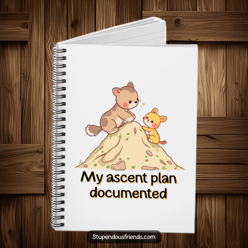 Funny Notebook cover illustrating an animal helping another up a small hill, encouraging support and positive action in your notes.