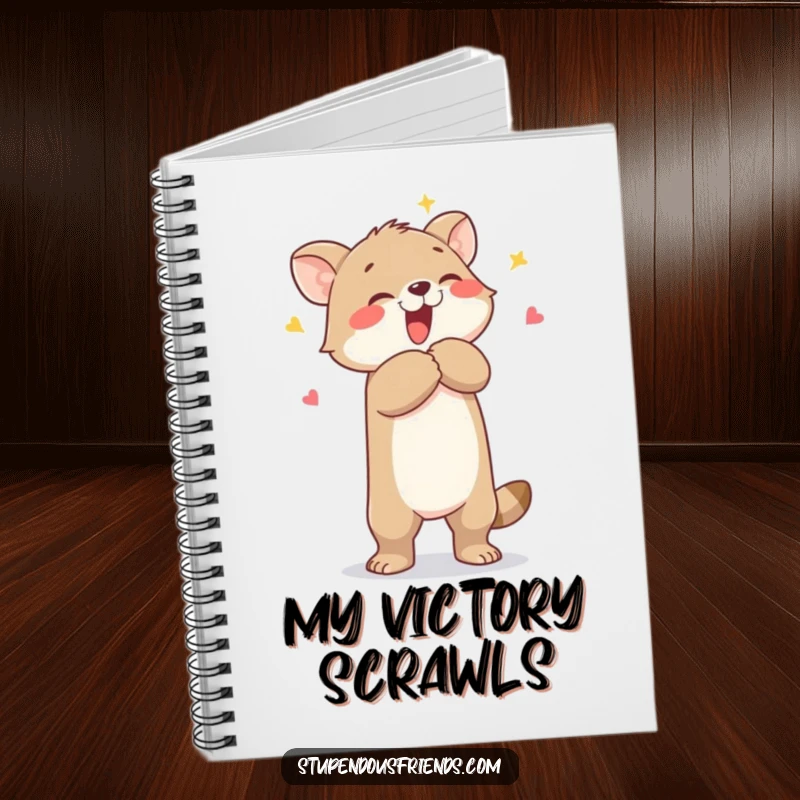 Funny notebook cover with an animal character lifting another in a heartwarming, celebratory hug, designed for jotting down funny ideas.