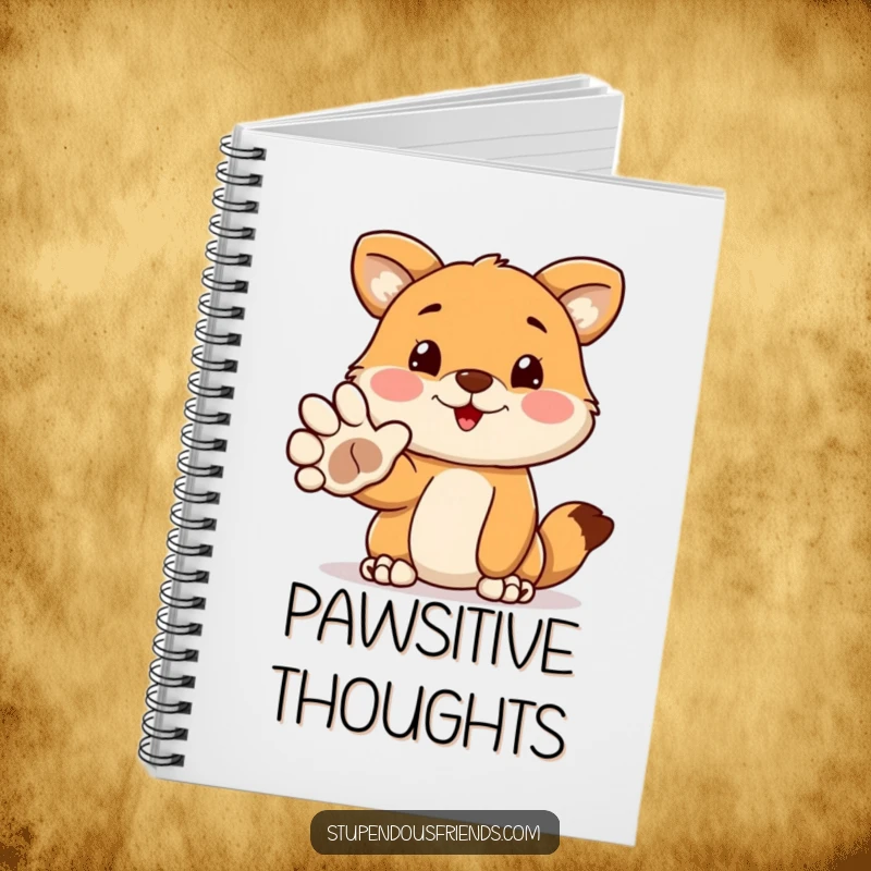 Funny notebook with a cute animal extending its paw in a funny, welcoming gesture for writing. Great for notes, journaling, and funny gift ideas.