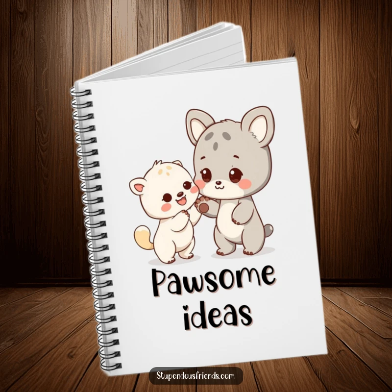 Funny notebook cover with an animal character extending a paw in a gesture of friendship, ideal for notes.