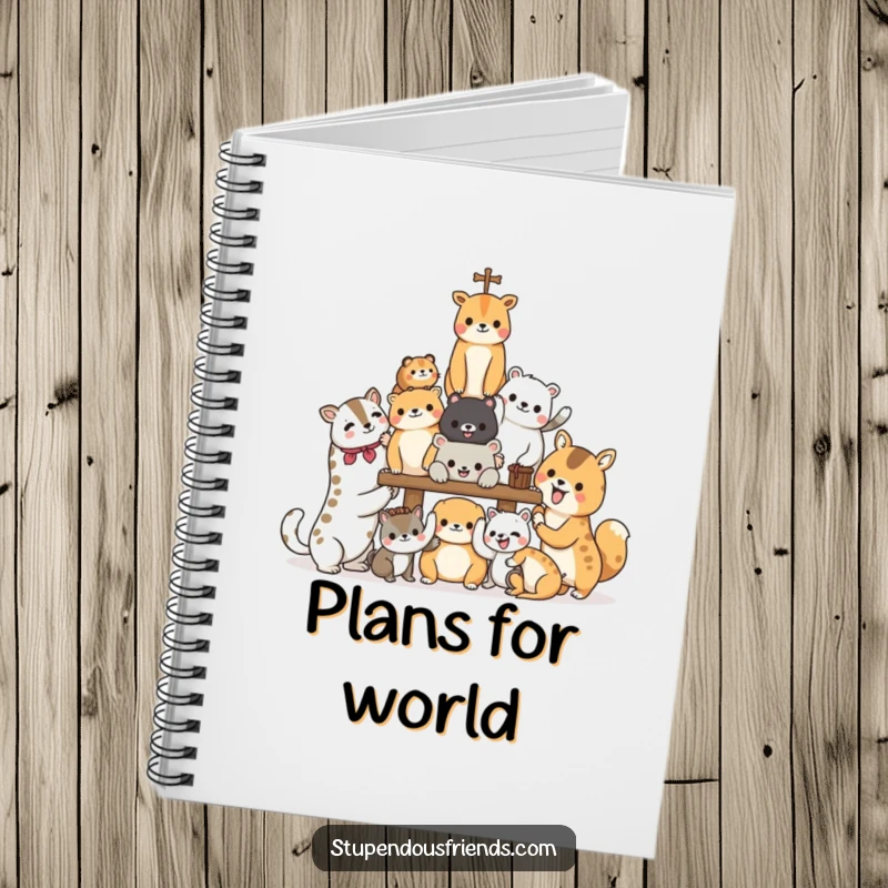 Funny Animal Notebook featuring characters joyfully building a structure, inspiring thoughts on teamwork and collaboration with a humorous design.