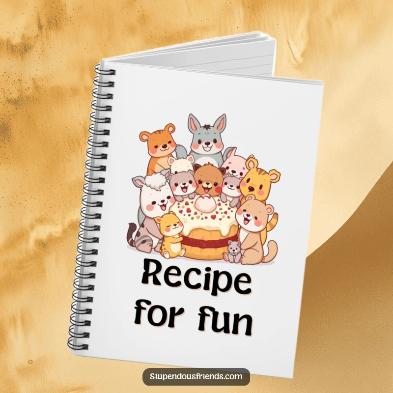 Funny Notebook: A group of animal characters happily sharing a giant treat, inspiring note-taking and culinary creativity.