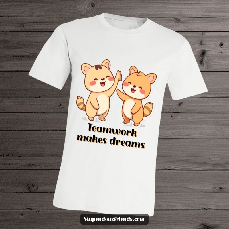 Funny T-Shirt: Two cute animal characters enthusiastically high-fiving each other, showcasing pure joy and success.