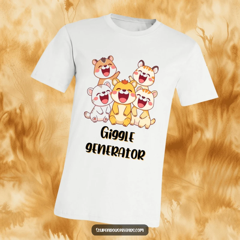 Funny T-Shirt: A group of animals laughing heartily with wide mouths, conveying infectious mirth, ideal for a humorous gift.