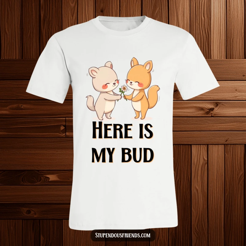Funny T-Shirt illustrating an animal offering a flower with a gentle and friendly gesture, symbolizing love and kindness.