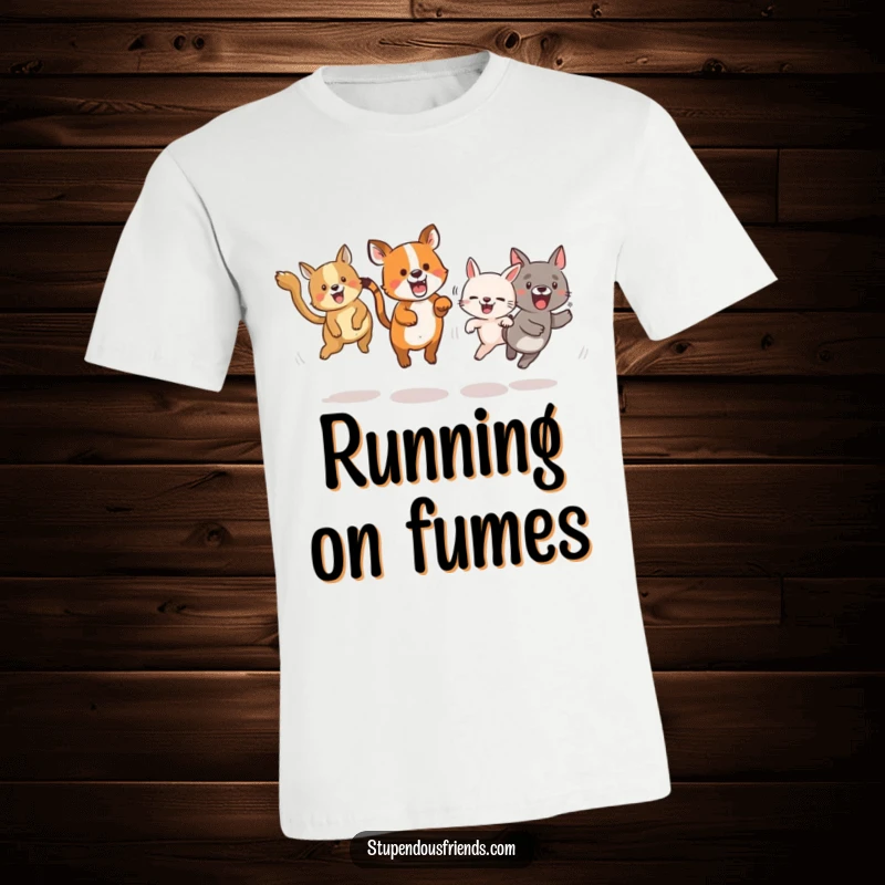 Funny t-shirt showcasing a group of animals in dynamic motion, playing an energetic game of tag.