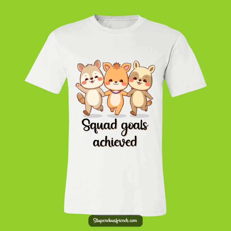 Funny Animal Friends Skipping T-Shirt: Wearable Joy and Hilarious Group Hug Vibes