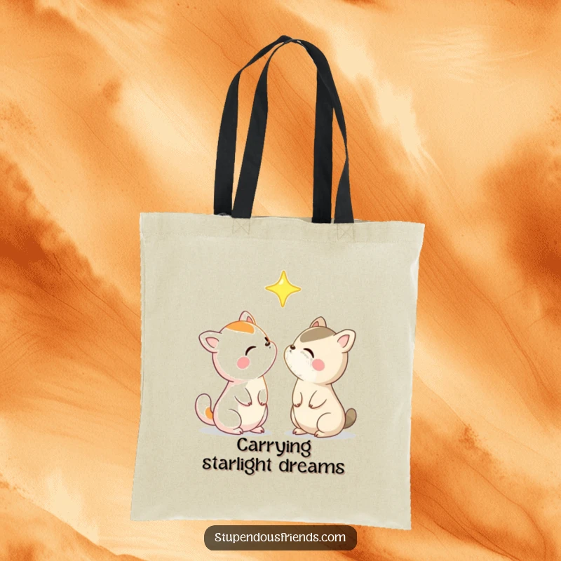 Funny Tote Bag with animal characters gazing at a bright star, a humorous and practical accessory for dreamers and friends.