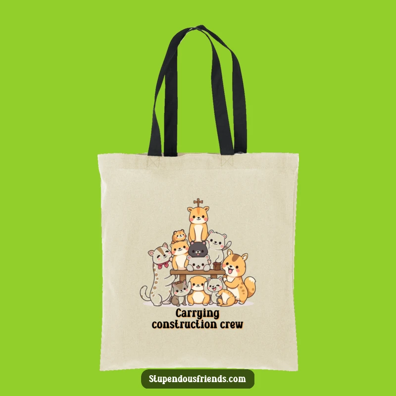 Funny Teamwork Animal Builders Tote Bag: Carry Collaboration